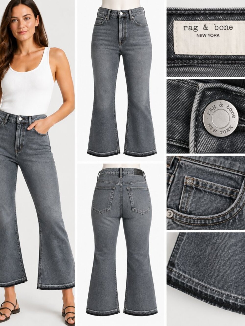 Rag & Bone Casey Gray High Rise Ankle Flare Jeans Sz 27 Y2K Minimalist Designer